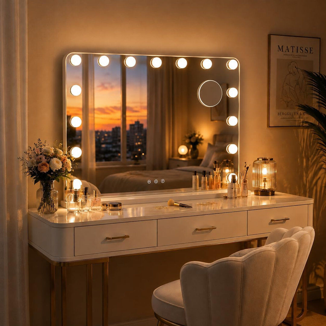 MAMIZO Aluminium Rectangle Wall Makeup / Shaving Mirror Silver 40L x 50W