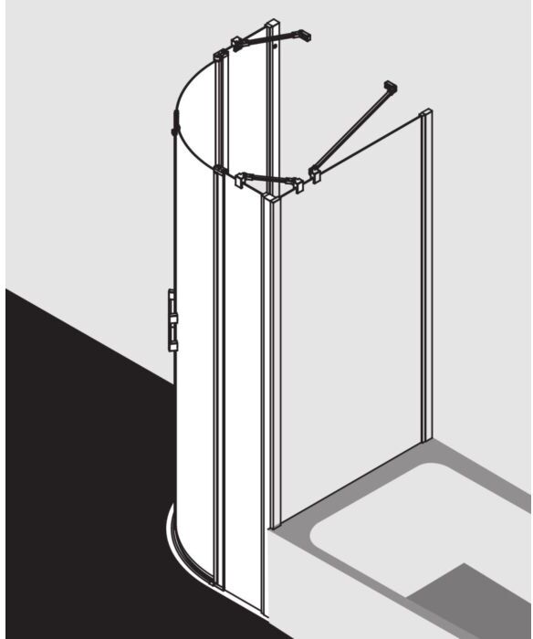 Kermi Liga Viertelkreis-Pendeltür mit Festfeldern LIP5508018VAK 80x185cm, silber hochglanz, ESG klar, auf Duschwanne