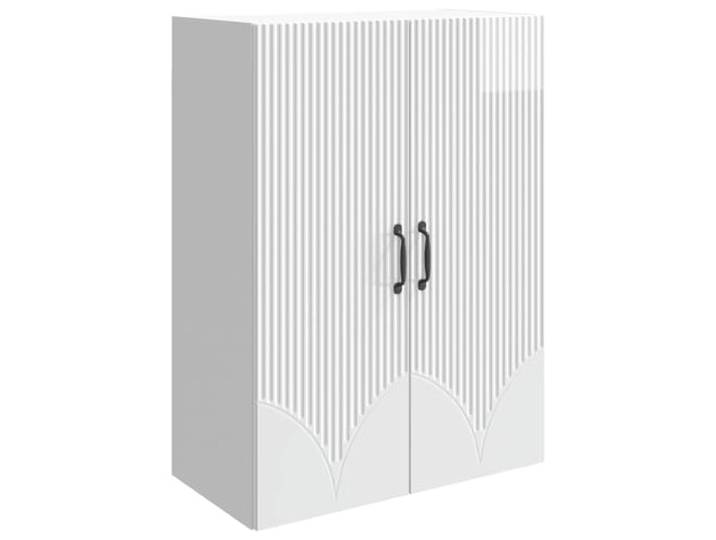 QINXIXINAIXI Wandschrank 66 x 34,5 x 90 cm Holzwerkstoff Hochglanz Weiß Wandmontage, 90° Pendeltüren, Metallgriffe Schwarz, Regale, Wohnzimmer