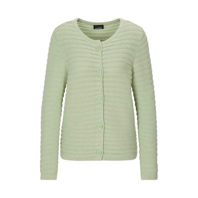 Strickjacke GOLDNER "Ajourjacke in Querrippen-Optik", Damen, Gr. 46, grün (salbei), Obermaterial: 100% Baumwolle CO., Strickjacken Strickjacke, modischer Strukturstrick