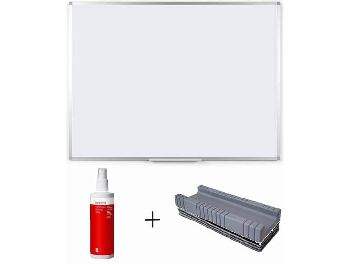 MONDOFFICE Pack Tableau blanc émaillé - L.150 x H.100 cm Magnétique - Spray nettoyant + Brosse Effaceur offerts