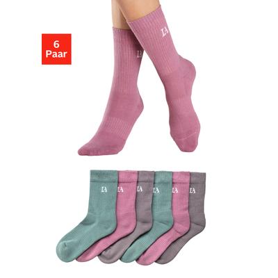 Tennissocken LASCANA ACTIVE "Sportsocken Damen, Laufsocken, Wandersocken", Damen, Gr. 35/38, bunt (2x stone, 2x altrosa, 2x petrol), Baumwollmischung, unifarben, elastisch, Socken Tennissocken, mit Baumwoll Frottee