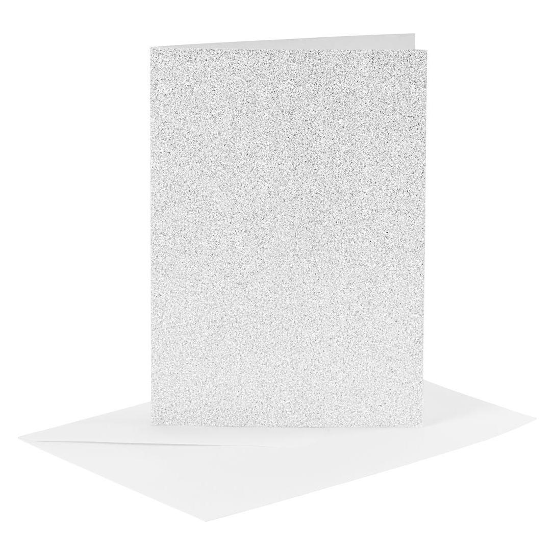 Creativ Company Karten und Umschläge 10,5 x 15 cm Glitzer Silber - 4 Stück. (4 Stk.) (5712854130547)