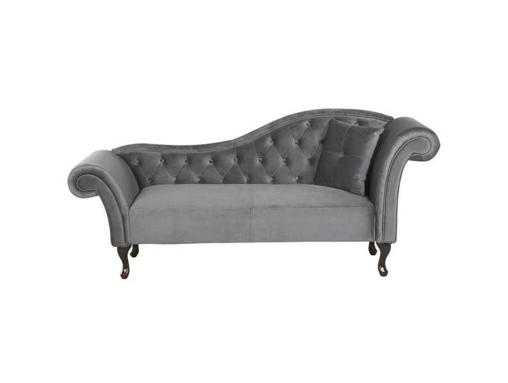 CHAISELONGUE Samtstoff grau rechtsseitig Lattes