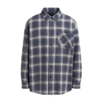 Langarmhemd KARL KANI "Karl Kani Karl Kani Small Signature Distressed Check Overshirt", Herren, Gr. M, US-Größen, blau (indigo, light sand), 100% Baumwolle, Hemden