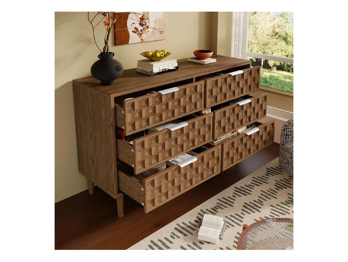 i@home Sideboard Kommode Eiche Schokoladenwaffel-Design, 6 Schubladen (Kippsicherung, 1 St), Anrichten mit Gleitschienen für Wohnzimmer, Schlafzimmer & Flur 120 cm