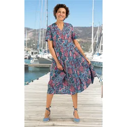Baumwoll-Kleid in Druck beere in Größe 48 von DW-Shop, Beere, 48