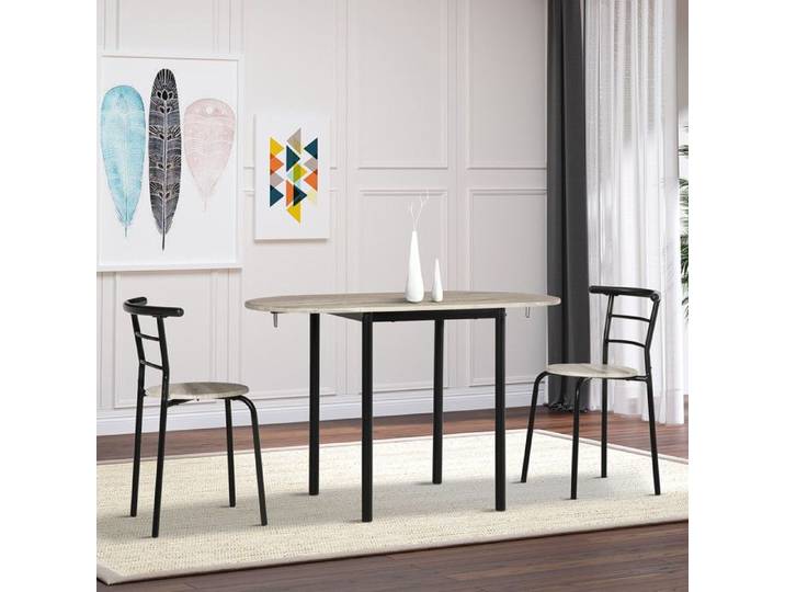 Ensemble table ovale extensible et 2 chaises - table à rabats - métal et MDF - noir et naturel