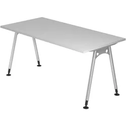 bümö manuell höhenverstellbarer Schreibtisch 160x80 cm in grau - PC Tisch höhenverstellbar & groß, höhenverstellbarer Tisch Büro, großer