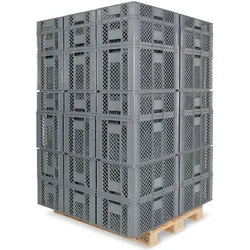 BRB 1 Palette / 78 Stück Stapelkörbe/Bäckerkästen in 5 Größen, Grundmaß LxB 600 x 400 mm, H 90 mm, 150 mm, 240 mm, 320 mm, 410 mm, Farbe grau