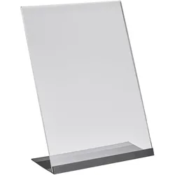 L-Aufsteller Acryl mit Aluminiumfuß Hochformat | transparent, schwarz | A4, Acryl (PMMA), Aluminium