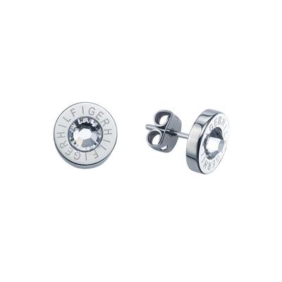 Paar Ohrstecker TOMMY HILFIGER "Schmuck Edelstahl Ohrschmuck Ohrringe HOLIDAY TREND", silber (edelstahlfarben, kristallweiß), Ohrringe, Damen, 9mm, Edelstahl, mit Kristallstein