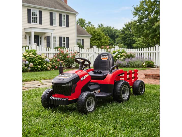 AIYAPLAY Tracteur Électrique Enfants avec Remorque Rouge