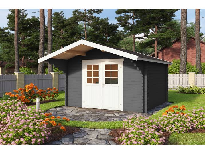 Gartenhaus LASITA MAJA Viljandi 34 , grau (carbongrau), ohne Fußboden, ohne Dacheindeckung, Massivholz, Gartenhäuser, Gartenhaus, Blockbohlenhaus 34mm
