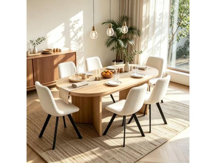 Essgruppe 7‑TLG, ovaler ausziehbarer Esstisch mit 6 Essstühlen, modernes Tisch‑Stuhl‑Set für das Esszimmer (weiß)