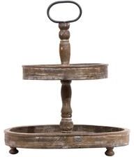 Storied Home Distressed Wood 2-Tier Tray with Metal Handle