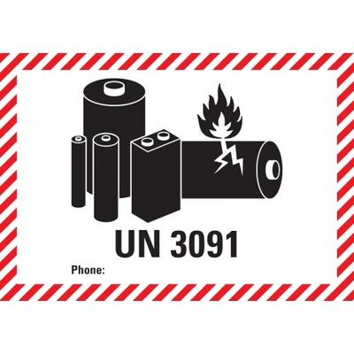Aufkleber I Verpackungskennzeichen für kleine Lithiumzellen,UN Nummer 3091,Folie,100x70mm