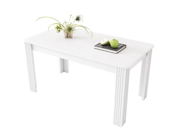 Modfu Esstisch 75x65x116 cm in Weiß aus Spanplatte mit pflegeleichter Platte und stabiler 4-Bein-Konstruktion, 116x75x65 cm, Esszimmer, Esstische