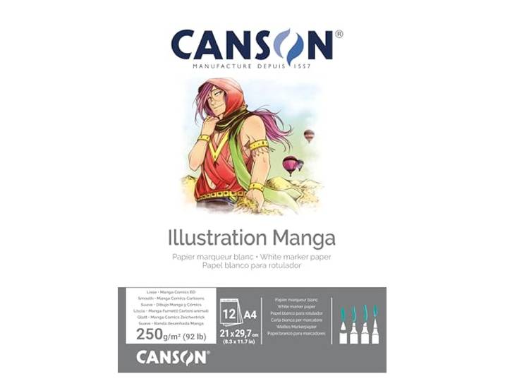 Canson Illustation 250gsm tekenpapier, hoog-witte gladde textuur, A4-pad inclusief 12 vellen