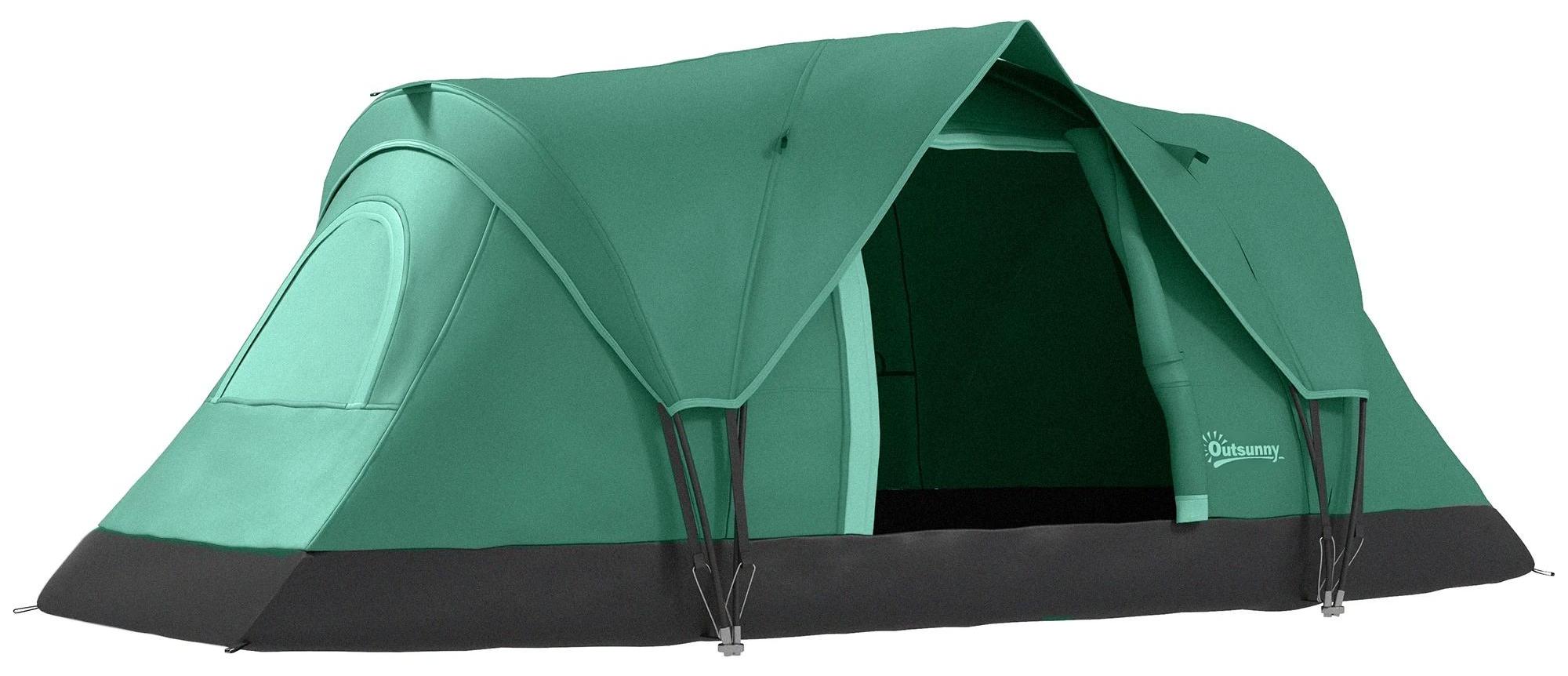 Familienzelt - Camping Zelt für 5-6 Personen - Canvas - 4,55 x 2,3 x 1,8 m - Lampenhaken & Seitentaschen - Heringe & Tragetasche - Armeegrün