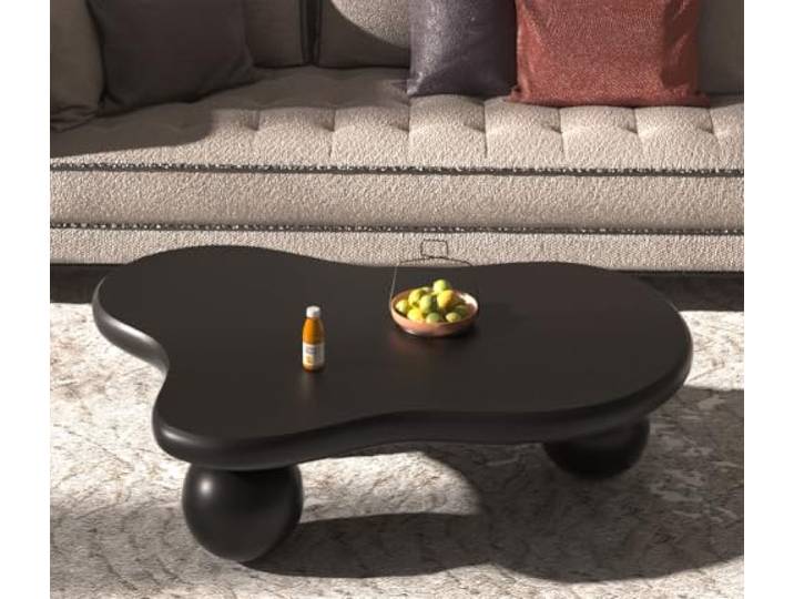 RZTPYS Moderner Couchtisch Für Das Wohnzimmer, Hübscher Unregelmäßiger Kaffee-/Teetisch Mit 3 Kugelbeinen, Ästhetischer, Flippiger Mitteltisch Für Kleine Räume, Büro, Heimdekoration,Black Cloud Large