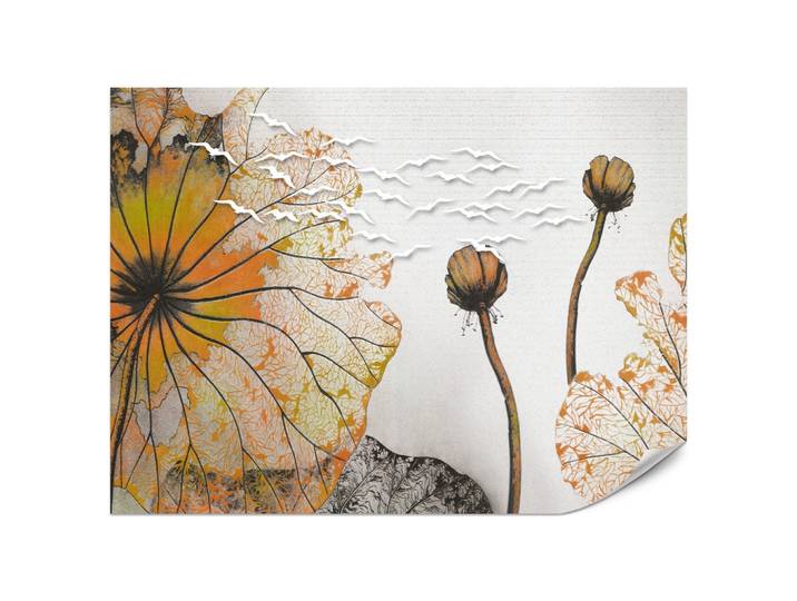 FOTOTAPETE für Esszimmer Große Abstrakte Orange Blumen Blätter 200x140