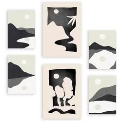 POSTER Set Mit 6 Mitternachtsmond In Kulissen Abstracts Ästhetische Dekorative Gemälde Für Ihr Wohnzimmer, Schlafzimmer, Zuhause A3 & A4 Rahmenlos