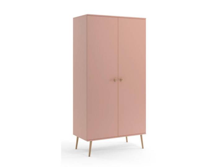 Sepro Meble Schrank Rosa Boho Tiefe Holzbeine 2 Regale Und Kleiderstange, 100x202x52 cm, Schlafzimmer, Kleiderschränke, Drehtürenschränke