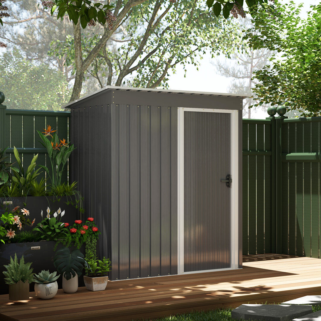 Outsunny 5 x 3ft Metal Garden Shed Outdoor Storage Shed Lockable Light Grey Gray 163cm W X 89cm D X 182cm H