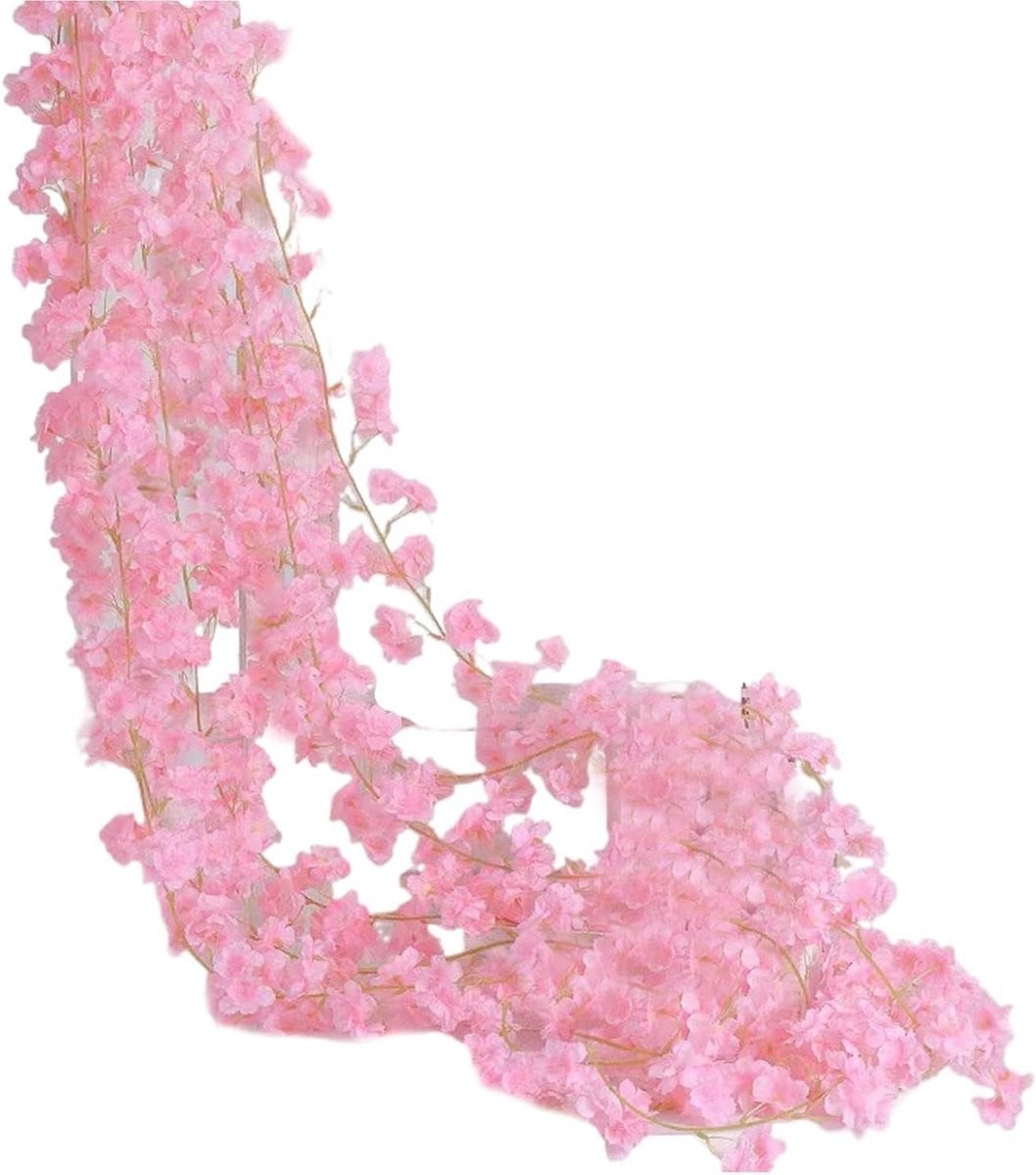 Donkerroze kunstbloemen slinger voor buiten decoratie