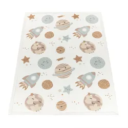 KINDERTEPPICH Waschbar, mit Weltraum-Motiv, Mehrfarbig, 140 x 200 cm