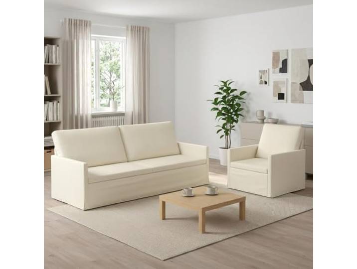 Sofa-Set 2 pcs Creme Cordstoff Metallrahmen,weiche Schaumkissen,Armlehnen,Innenbereich,Montage zu zweit,Polyester-Nylon-Mix