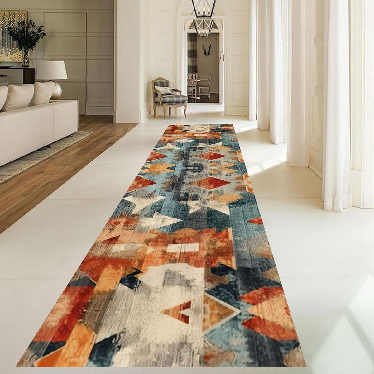 Vintage Lange Area Runner Gang Tapijt Breedte: 60 cm, Lengte: 400 cm