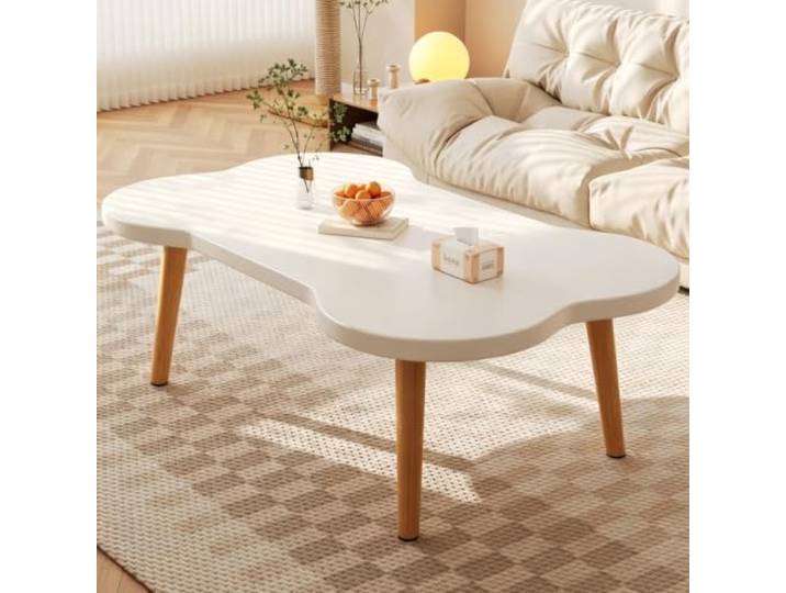 Minimalistischer ovaler Wolken‑förmiger Holz Couchtisch für Wohnzimmer Creme-Ästhetik für kleine Wohnungen & Studios(White,39.4x23.6x16.5 )
