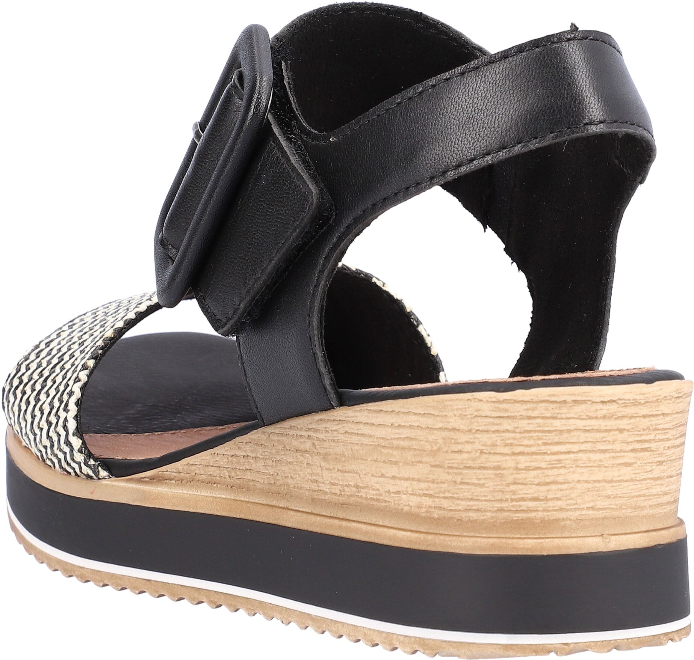 Remonte "ELLE-Collection" Sommerschuh, Sandale, Bequemschuh mit Klett unter der Zierschnalle schwarz, creme 37