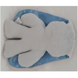 Harlekijn Snuggle Bunny grijs met blauwe oren. 26 (26 cm)