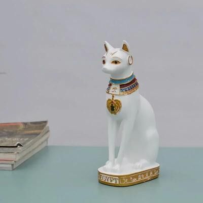Inspire Curations Regal Bastet Egyptian Cat Statue Elegant Home Decor & Egyptian Figurine Accent white
