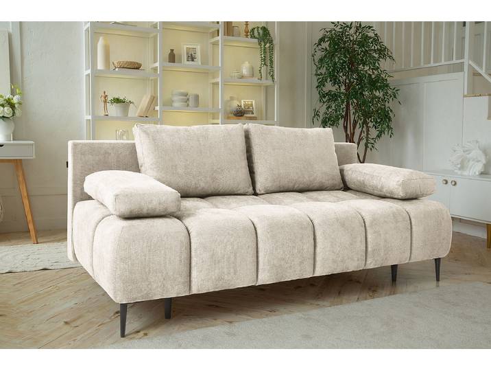 Schlafsofa Beige/Beige Webstoff 204 x 90 x 95cm mit Schlaffunktion Modern