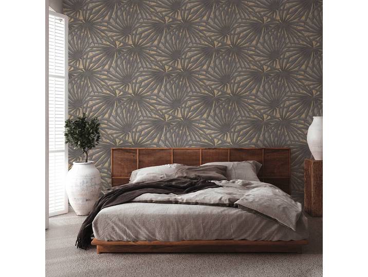 Papier peint en intissé Palmiers 53 x 1005cm Gris / Jaune