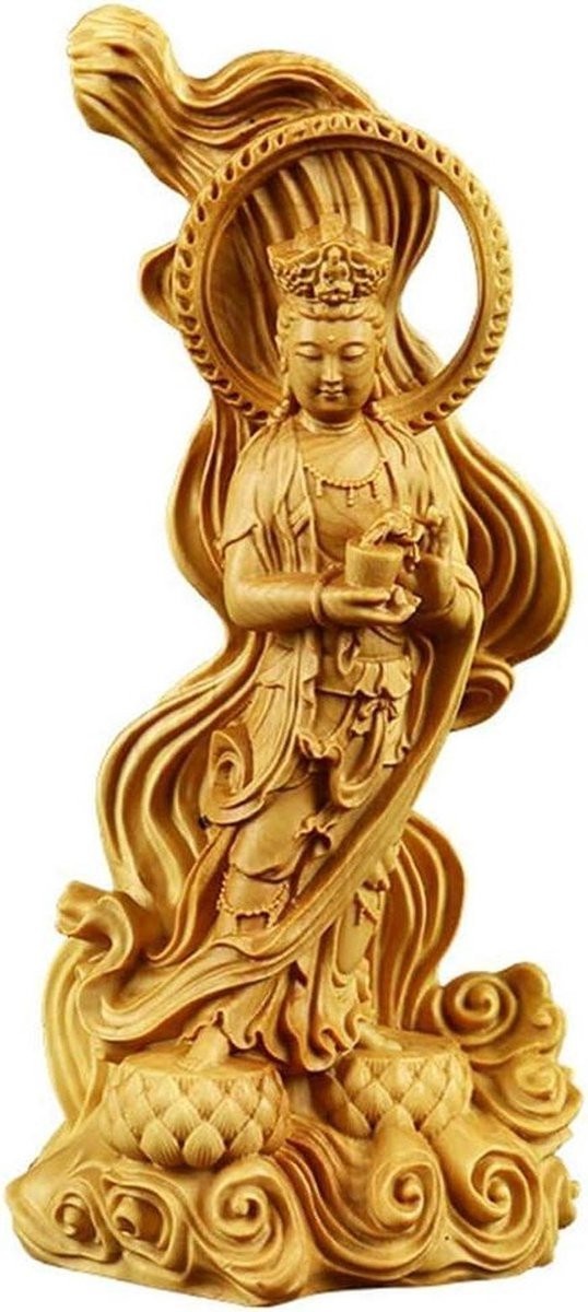 Guan Yin Beeldje Godin Barmhartigheid Zittend op Lotus Bruin
