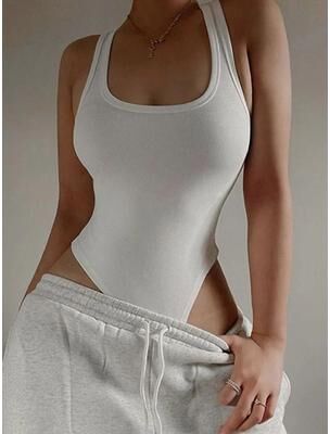 Uplift Essentials Womens Sleeveless Knit Bodysuit Halter Neck Bodycon Summer Top m white