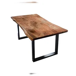 KAWOLA Esstisch LORE 180x90cm massiv mit Baumkante Nussbaumfarben Fuß schwarz
