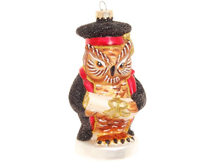 Christbaumschmuck KREBS GLAS LAUSCHA Glasornament Eule Universitätsprofessor , Höhe ca. 11 cm , bunt, Glas, Weihnachtsbaumschmuck, Christbaumschmuck, Weihnachtsdeko, Weihnachtsbaumkugel, Christbaumkugeln aus Glas