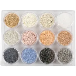 Glasperlen 1,7 mm - Zarte Farben, 12 x 15 g