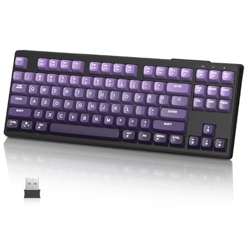 MAMBASNAKE M87 TKL Draadloos Gaming-toetsenbord met 87 toetsen, Bluetooth/2,4 GHz, Regenboogverlichting, Paars