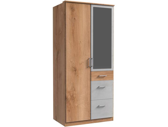 Kleiderschrank, 90x199 cm, Spanplatte, Plankeneichefarben/Beton, Mit Spiegel, Modern, Wimex