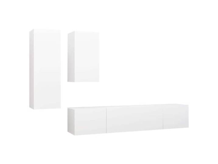 GKHPYURE TV-Möbel-Set, 4-teilig, weiß, Holz, mehrschichtig Modernes Design, Wandbefestigung, 4 Fächer, einfache Reinigung, für Wohnzimmer