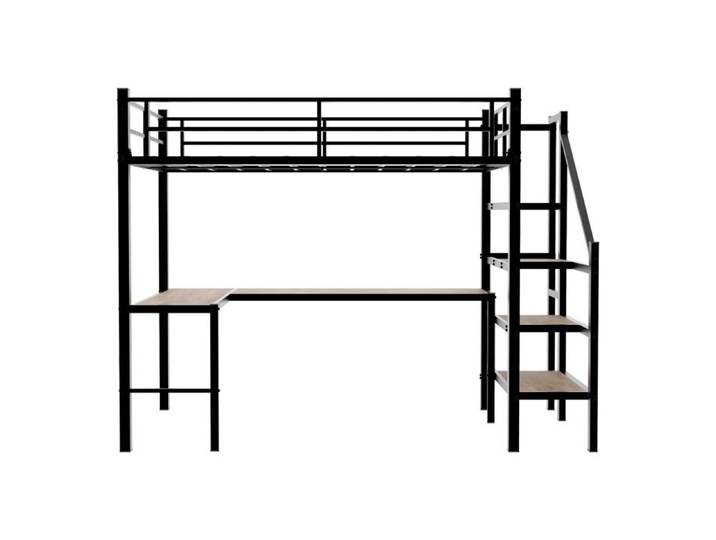 Lit Mezzanine Métal 90x190 cm avec Bureau en L et Étagères - Lit Combiné pour Chambre - Noir