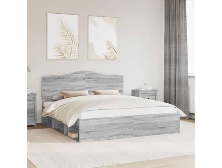 Holzwerkstoff Minimalistisch Massives Kiefernholz Kopfteil Bettgestell Grau Bettgestell Graues Sonoma 200x200 cm Massives Kiefernholz Holzbett mit Lattenrost Kaiserbett Modern