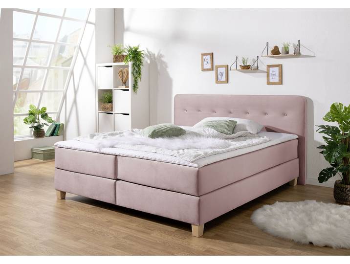Boxspringbett, Struktur Stoff, Lila, 193×207 cm, Inkl. Topper, Modern, Home Affaire